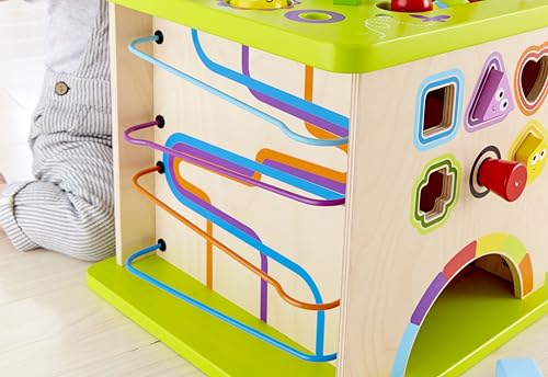 Hape Motorikwürfel „Kleine Tierchen“ - aus Holz, Multifunktions-Spielwürfel, Lernspielzeug aus Holz für Kleinkinder, fünfseitiges Busy Board, Montessori Spielzeug für Kinder ab 1 Jahr
