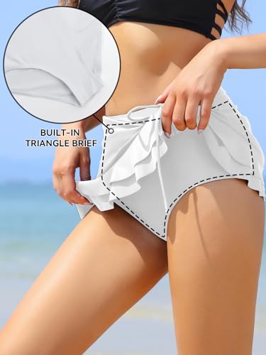 SHEKINI Women's High Waisted Swim Skirt Drawstring Ruched Bathing Suit Bottoms with Built-in Brief3