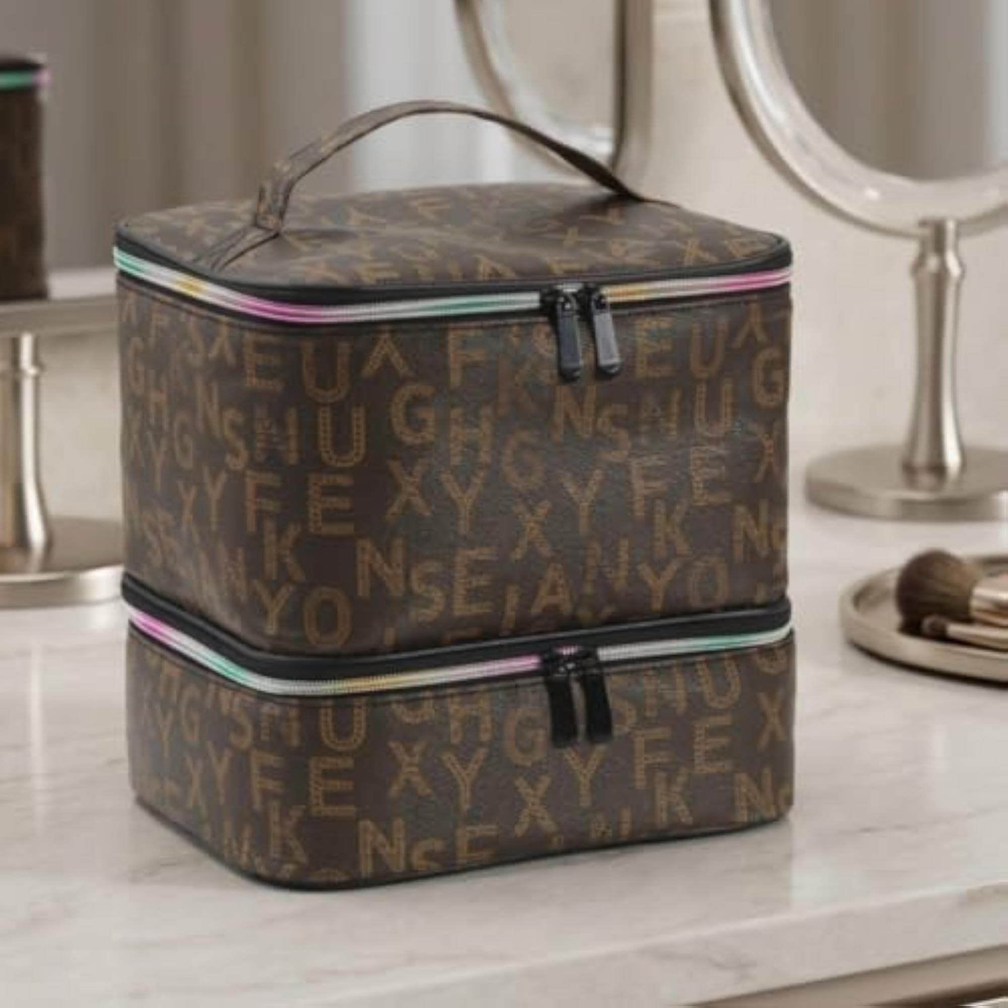 Double-Layer Two-Tier Makeup Bag for Travelers