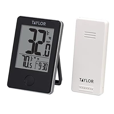 Taylor Wireless Digital Indoor Outdoor Thermometer, Easy to Read Numbers for Patio, Pool, and Indoor Areas, LCD, Black