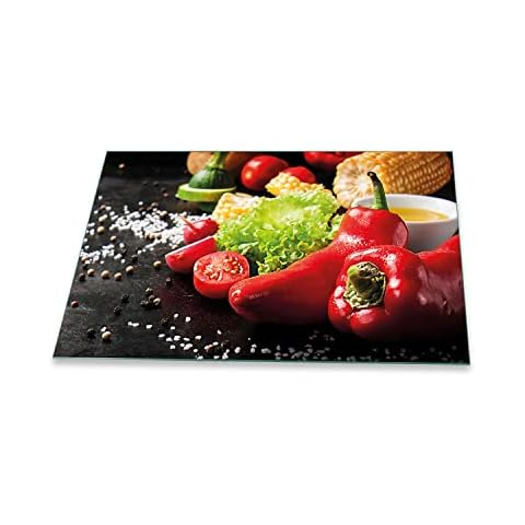 decorwelt | Herdabdeckplatte 80x52 cm 1-Teilig Gemüse Rot Ceranfeldabdeckung Universal Spritzschutz Glas Deko Elektroherd Induktion Cover