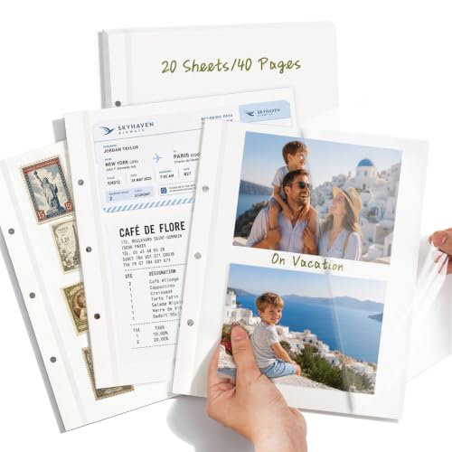 Yopih 3 Ring Photo Album Refill Pages Self Adhesive 20 Sheets 40 Pages