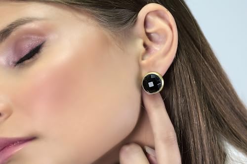 Boucles d'oreilles onyx noir anti irritation avec clous dorés