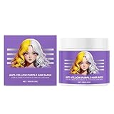 Mascarilla para el cabello morado antiamarilleamiento, acondicionador hidratante morado, elimina los tonos amarillos y acondiciona el cabello seco, dañado, libre de crueldad animal y vegano, para