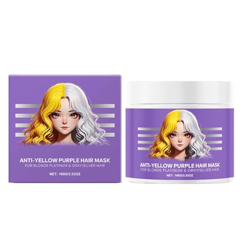 Mascarilla para el cabello morado antiamarilleamiento, acondicionador hidratante morado, elimina los tonos amarillos y acondiciona el cabello seco, dañado, libre de crueldad animal y vegano, para