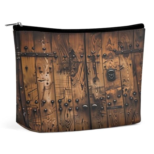 Neceser de Piel sintética con Puerta de Madera rústica para Mujer, Neceser de Viaje portátil con Cremallera, Bonito Neceser, Regalo Ideal para Chicas, Mujeres y mamás.