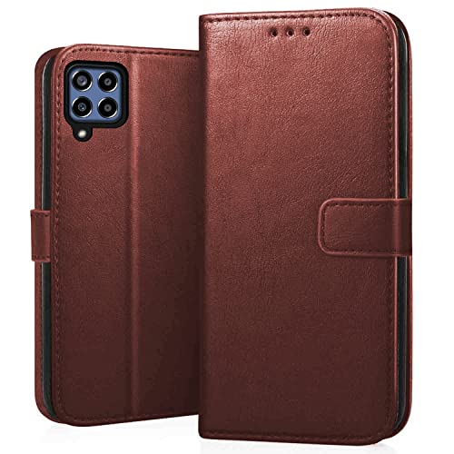 Image of CEDO Flip Cover for Samsung Galaxy M33 (5G) | Leather Finish | Inside Pockets & Inbuilt Stand | Shockproof Wallet Style Magnetic Closure Back Case Flipcover (Brown)