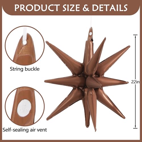 Image of TONIFUL 4 Pcs Explosion Star Balloons Chocolate Foil Balloon Party Decor | 22 Inch Large Mylar Star Balloon for Coffee Themed Party Decor Boho Birthday Wedding Bridal Shower Fall Baby Shower
