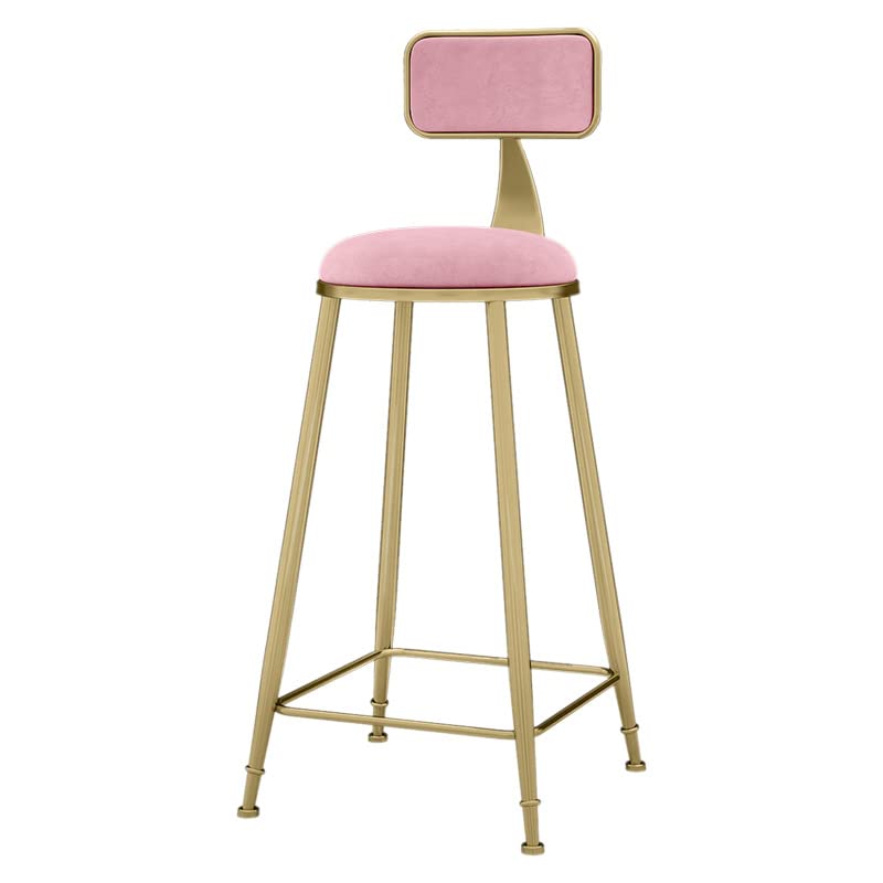 Tabourets de bar cuisine chaise haute en flanelle rose et pieds métal avec dossier