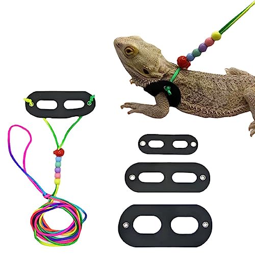 Image of 3 Packs Bearded Dragon Harness and Leash Adjustable(S,M,L) - Soft Leather Reptile Lizard Leash for Amphibians and Other Small Pet Animals (Multi-Color)