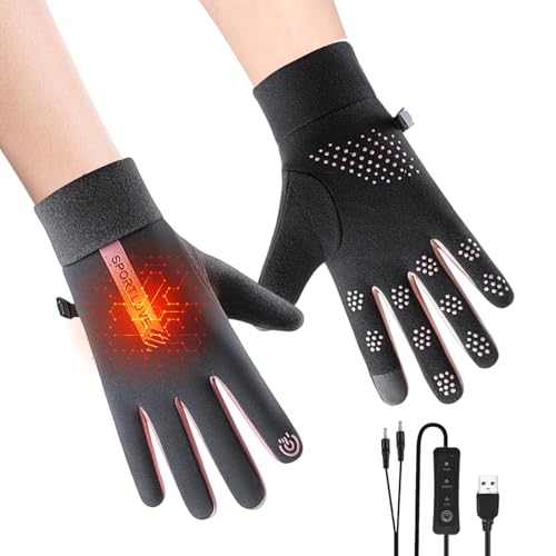 Guantes de trabajo con calefacción, antideslizantes, impermeables, 3 modos de temperatura, guantes de calefacción USB para deportes al aire libre, para hombres, mujeres, jóvenes, adolescentes, atletas