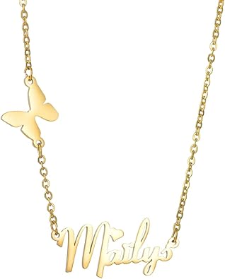 Name Necklace Personalized Custom Name Necklace with butterfly Customized 18K Gold Plated Jewelry Gift for Women