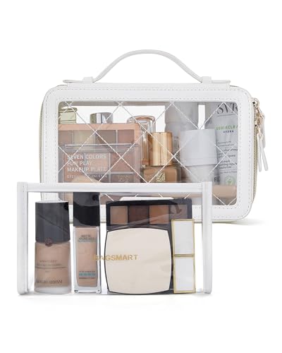 BAGSMART Clear Makeup Bag Set, TSA Approved Toiletry Bag, Clear Travel Bags for toiletries, Cosmetic Bags with Zipper, Makeup Organizer Bags Fit Carry-on Travel Essentials, White