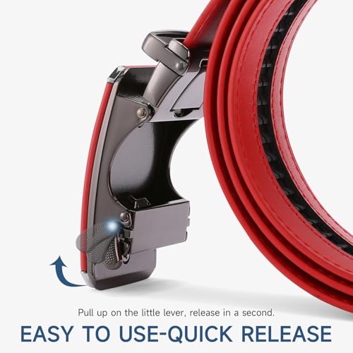 GAEKEAO Ratchet Belts for Men Dress Casual 1 3/12" Adjustable Genuine Leather Slide Buckle Designer Belt with Box Trim to Fit3
