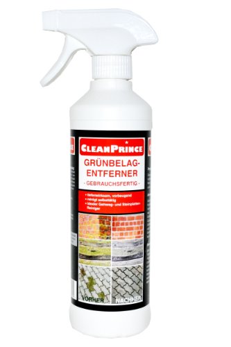 Cleanprince Eliminador de Verdosidades Listo 500ML: Musgo Algas Verdete Grünbelagreiniger Verdín Suelos Limpiador 0,5 Litros Piedra Madera Placas Gebrauchsbereit Preparado Abgemischt para Aerosol