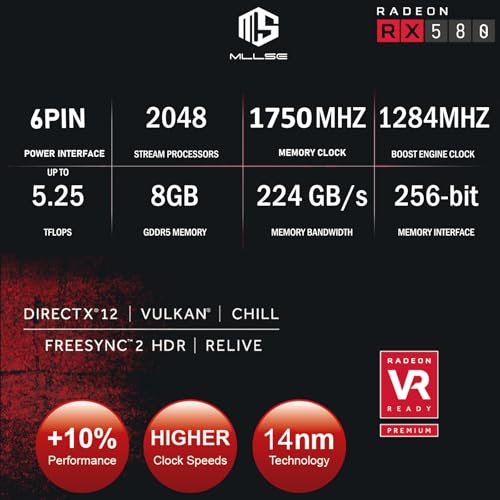 RX 580 8GB Graphics Card, 2048SP GDDR5 256 Bit GPU, PCIE 3.0 Gaming Video Card, Dual Fans Cooling, Gaming Card with HDMI/DP/DVI Ports, Desktop Graphics, GPU Video Card for Desktop Computer - Image 3