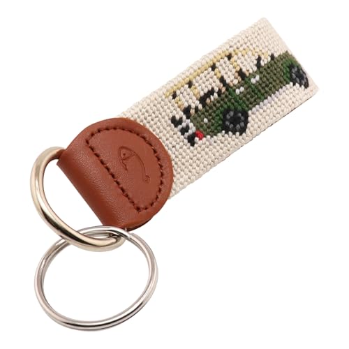 Image of Leather Hand-Stitched Needlepoint Key Fob or Key Chain