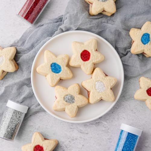 Image of Sweets Indeed 4th of July Decorating Sugar 4-Pack Set - Red White Blue and Silver Sanding Sugar for Baking & Decorating Cupcakes, Cookies, Cakes & Desserts - 4.52 ounces