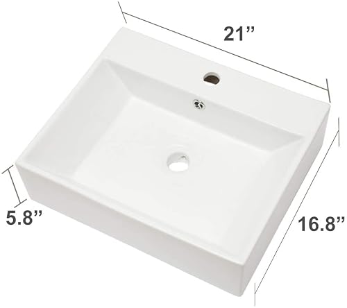 Floating Vessel Sink - Sarlai 21 Inch Vessel Sink Wall Mounted Bathroom Sink Modern Rectangle Floating White Porcelain Ceramic Sink Basin #TOP4