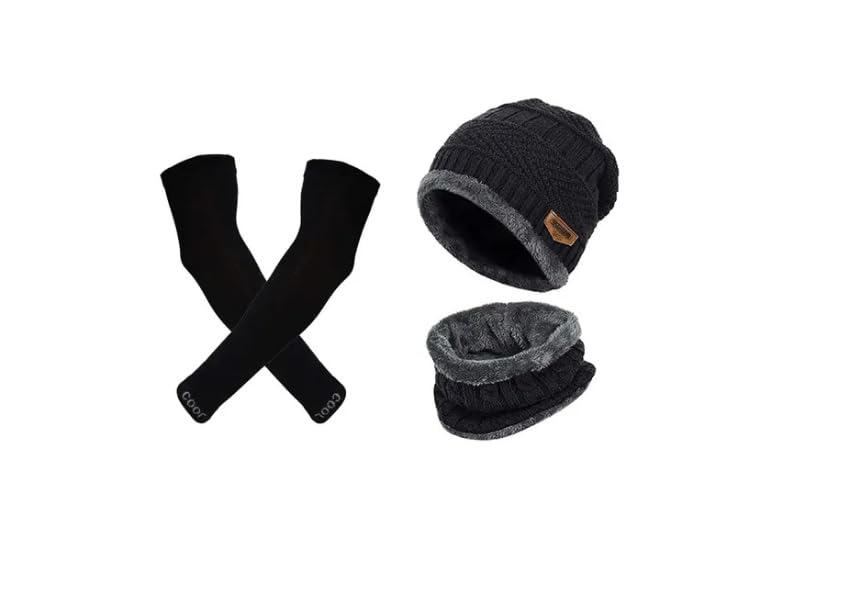 Evanden Warm Knitted Beanie Cap with Neck Warmer, Adjustable, Black