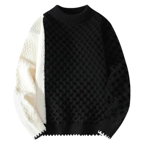 Men's Hip Hop Warm Round Neck Sweater Vintage Patchwork Casual Knitted Jumpers Tops