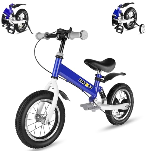 bikeboy Balance Bike 3 in 1,The Dual Use of a Kids Balance Bike and Kids Bike,12 14 Inches for 2-6 Years Old,with Shock Absorbers, Fenders, Pedals, Auxiliary Wheels