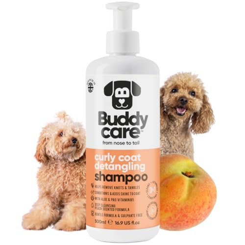 Shampoo Démêlant pour Chiens à Poils Bouclés par Buddycare | Shampooing Nettoyant en Profondeur | Parfum Pêche | Enrichi à l’Aloe Vera et à la...