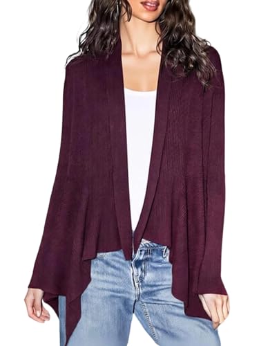 INKOFF Women’s Lightweight Open Front Draped Cardigan Sweaters Purple XL