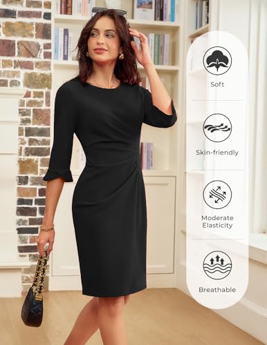 GRACE KARIN Work Dresses for Women 2025 3/4 Sleeve Sheath Business Dress Ruched Bodycon Office Cocktail Dress3