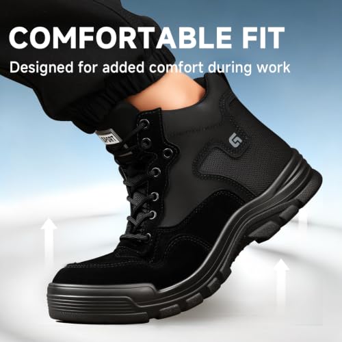 Image of Steel Toe Work Boots for Men Puncture Resistant Safety Boots | ASTM,High-Top,Industrial,Comfortable,Lace-Up,Construction,Warehouse, Factory,Workshop