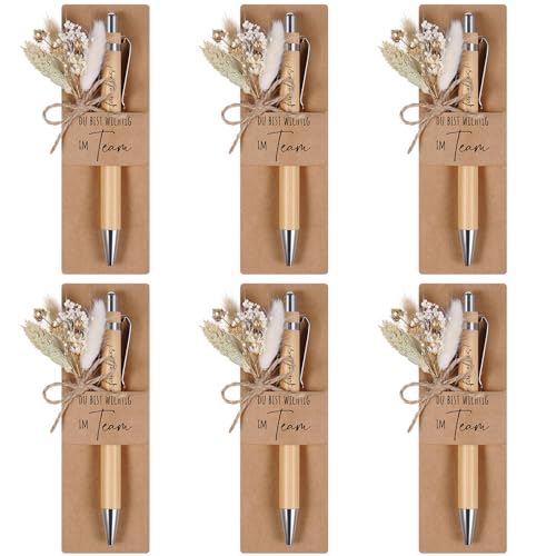 Hestya 6 Sets Danke Kollegen Teamgeschenke Enthalten 6 Holz Kugelschreiber mit Gravur 6 Echtem Trockenblumenstrau 6 Stifthalter aus Papier für Weihnachten Abschiedsgeschenk Kolleginnen Jobwechsel