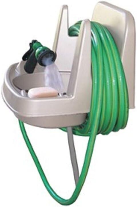 Maykoosh Southwestern Style Plastic Outdoor Sink, 16.4" H x 16.1" W x 16.9" D, UV Stable, Hose Reel, Ideal for Gardening and Outdoor Use