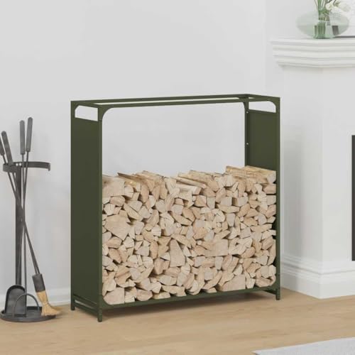 AJJHUUKI Accesorios para chimenea y estufa de leña, estantes y soportes para leña, color verde oliva, 90 x 28 x 90 cm, acero laminado en frío