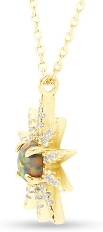 AFFY Sterling Silver Synthetic Orange Opal/Sparkling White Cubic Zirconia Sun Frame Starburst Pendant Necklace Jewelry Gift