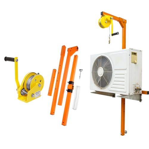 1200Lbs Manual Air Conditioner Lifting Device - Heavy-Duty Stainless Steel HVAC Hoist with 60ft Steel Rope, Orange Bracket & Hand Winch for Outdoor AC Installation in Factories, Garages, Homes KQZZIV