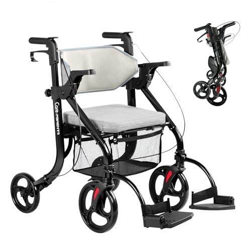 Care-Parents 歩行器 四輪歩行車 1台3役 (簡易車椅子・シルバーカー・ショッピング) アルミ製 折りたたみ 軽量 11kg 10インチ大型前輪 高さ調節可能 室内室外兼用 介護・高齢者用 日本語説明書付 (CP-9269 グレー)の画像