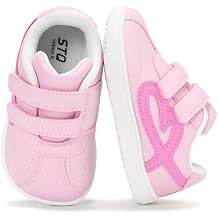 STQ Wide Toe Box Toddler Girls Sneaker Non Slip Barefoot Walking Shoes with Hook and Loop