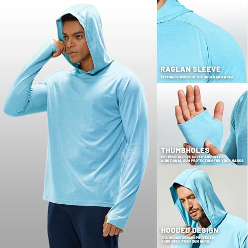 MIER Men’s UPF 50+ Sun Protection Hoodie Long Sleeve SPF Fishing Hiking Running Thumbhole Shirts Hooded Quick Dry Lightweight