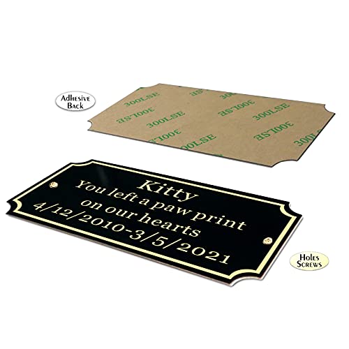 Size: 2"H x 4"W, Custom Elegant Metal Engraved Plate, Personalized Black Solid Brass or Stainless Steel Laser Engraved Name Plates with Adhesive Backing or Screw, Silver or Gold Etched Letters