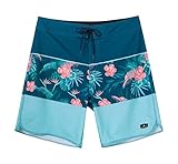 SURF CUZ Men's Board Short Beach Short 4-Way Stretch Swim Short(Peacock Blue & Tropical Floral,36)