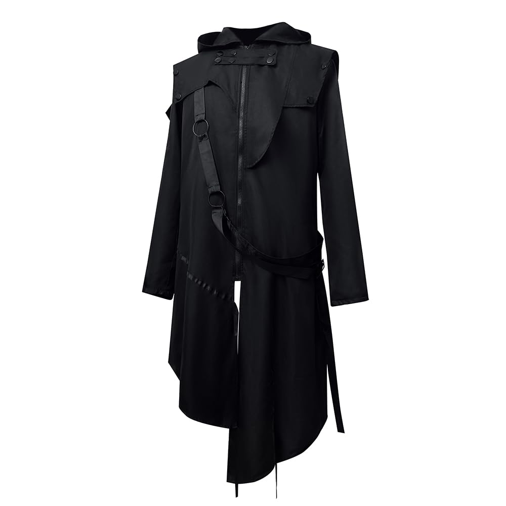 Feynman Herren Vintage Frack Steampunk Gothic Jacke Viktorianischen Retro Mittellang Mantel Punk Fasching Karneval Cosplay Kostüm Kapuzenjacke Smoking Uniform Schwarz L