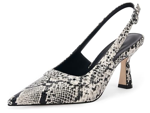 Coutgo Womens Slingback Kitten Heels Studded Closed Pointed Toe Slip On Leather Pumps Work Dress Shoes