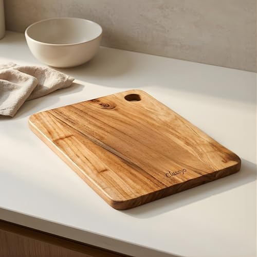 Image of Classyo Wooden Cutting Board for Kitchen, Wooden Chopping Board Wood, Made with Natural Acacia Wood for Vegetables, Fruits & Cheese Cutting, Reversible (Medium, 13 x 8 x 0.5 inch)