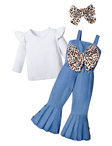 Image of Baby Toddler Girl Thanksgiving Christmas Outfit Top Flare Pants Sets | Ruffle Long Sleeve Flare Leg Jumpsuit with Headband Santa Claus Turkey Gifts Party Soft Breathable