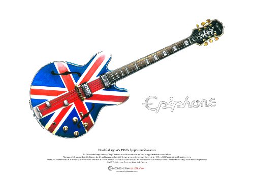 George Morgan Illustration Noel Gallagher's 1960's Epiphone Sheraton Union Jack ART POSTER A3 size