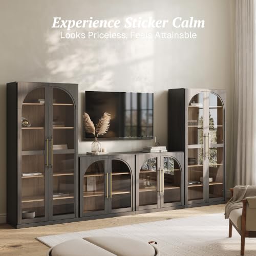 Image of BELLEZE Jagger 128 inch Wall Unit 4-Piece Modular TV Stand - Ebony