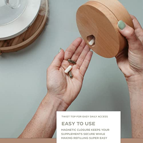 Rhife Pill Hive - Weekly Pill Organizer - Weekly Wooden Vitamin Organizer, Pill Container 7 Day Magnetic Closure, Twist Top Design Daily Pill Organizer - Pill Box Portable Design Small Pill Organizer #TOP2