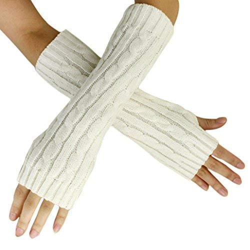 zeki Women's Hemp Flower Knitted Fingerless Long Gloves Arm Warmer Thumb Hole Mittens (White)-picture-40
