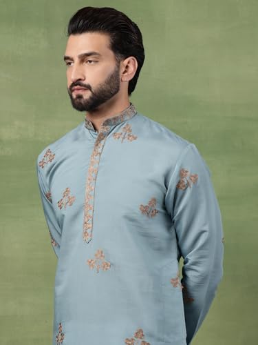 Image of SOJANYA (Since 1958 Men's Cotton Contrast Coffee Thread Embroidered Long Kurta