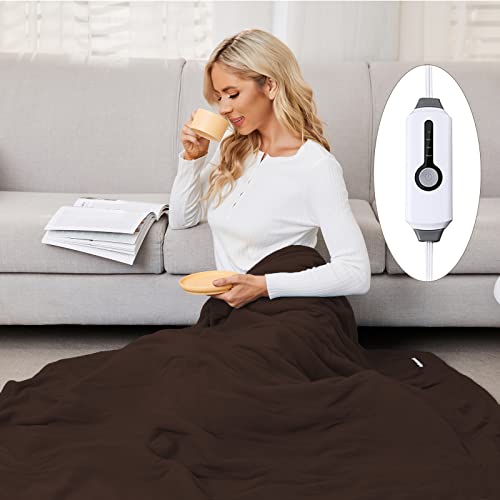 Heated Throw 50"X60", Super Cozy Soft Polar Fleece & Sherpa Electric Heated Blanket With 4 Heating Levels & 3H Auto Shut Off & Overheat Protection, Machine Washable, Dark Brown #TOP6